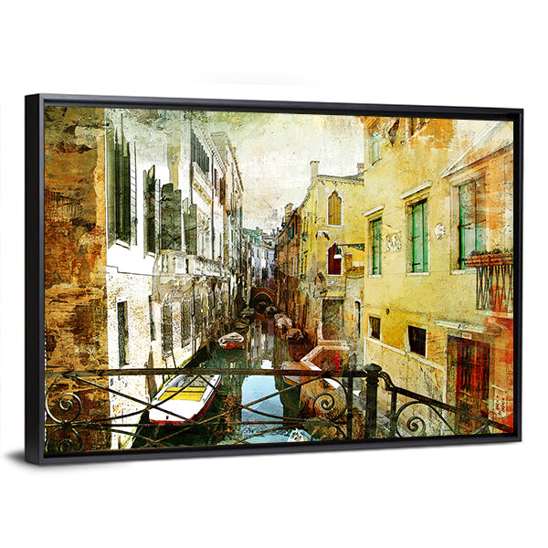 Venetian Canal Framed by Iron Bridge Canvas Wall Art