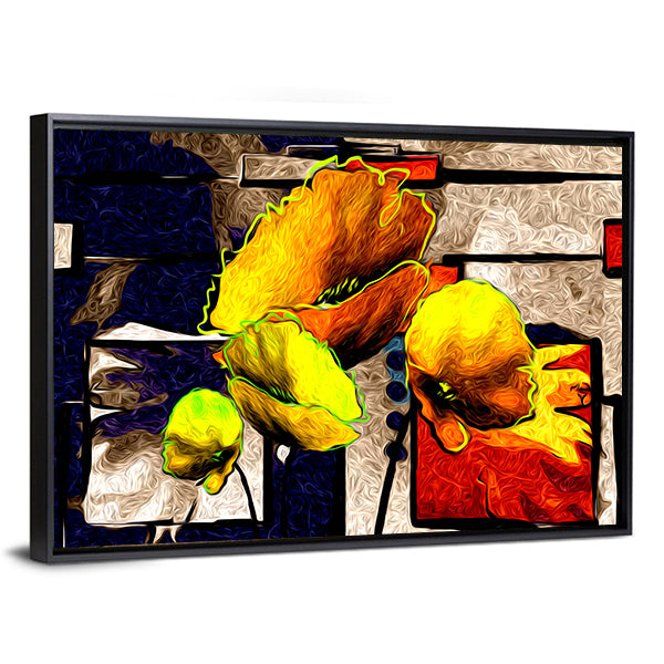 Yellow Poppy Abstract with Geometric Background Canvas Wall Art