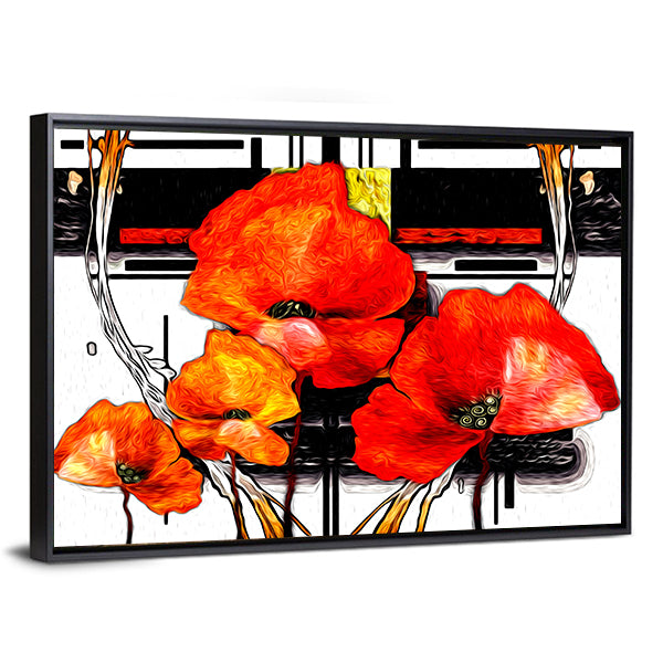 Red and Orange Poppies Abstract Illustration Canvas Wall Art