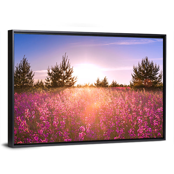 Blossoming Meadow at Sunrise Canvas Wall Art