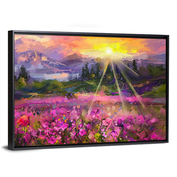 Purple Cosmos Meadow at Golden Hour Canvas Wall Art
