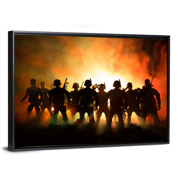 Military Silhouettes in Amber Haze Canvas Wall Art