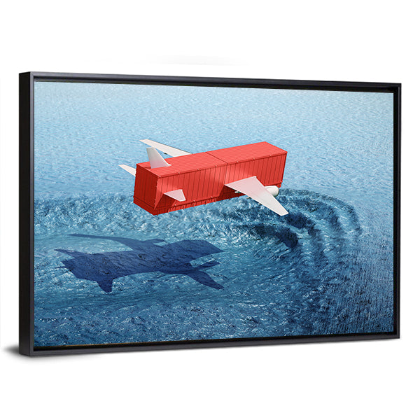 Shipping Container Airplane Over Whale Shadow Canvas Wall Art