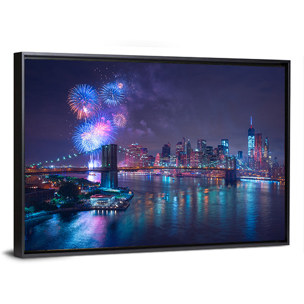 Fourth of July Fireworks Over New York Canvas Wall Art