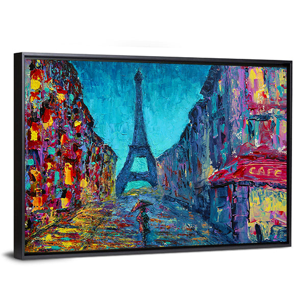 Rainy Paris Street with Eiffel Tower Canvas Wall Art