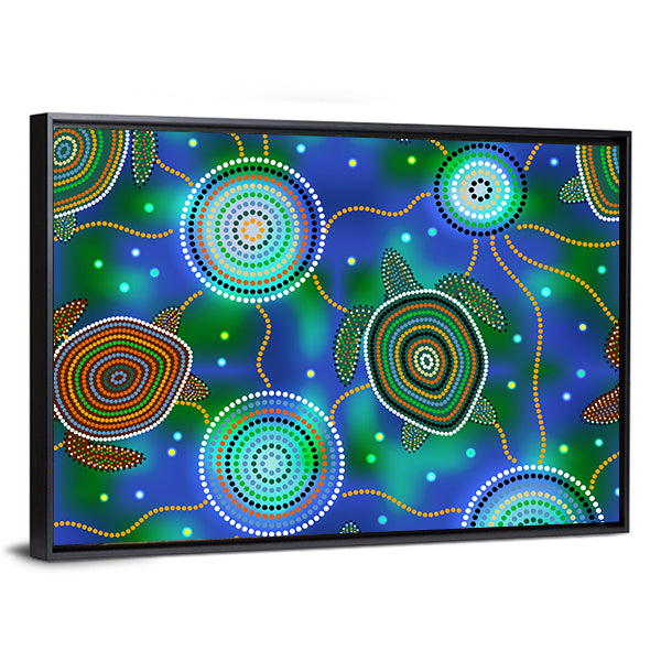 Aboriginal Dot Sea Turtles and Jellyfish Canvas Wall Art