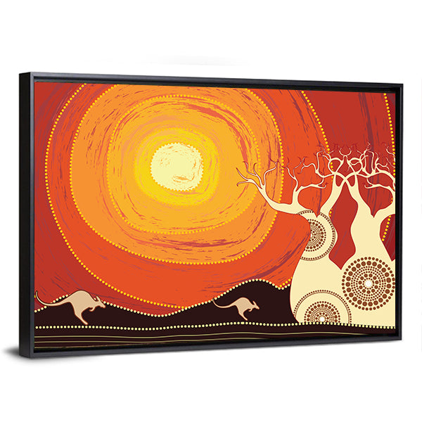 Baobab Trees and Kangaroos at Sunset Canvas Wall Art