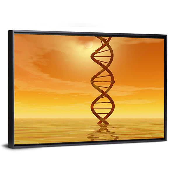 Golden Dna Helix Rising from Water Canvas Wall Art