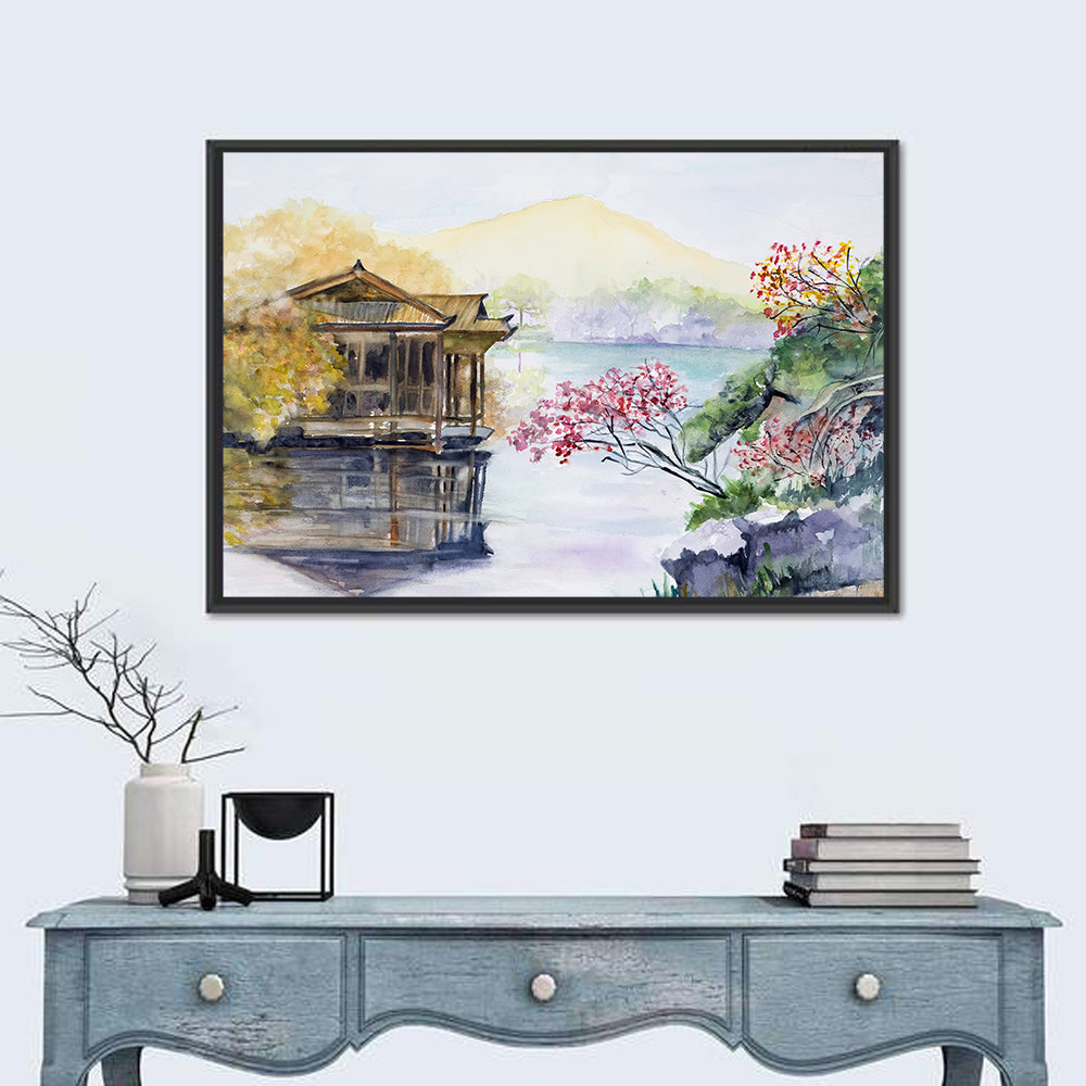 West Lake Pavilion and Blossoms Canvas Wall Art