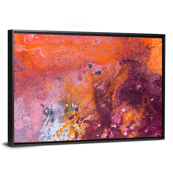 Fluid Acrylic Pour Abstract in Orange and Purple Canvas Wall Art