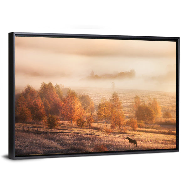 Autumn Horse in Russian Jungle Canvas Wall Art