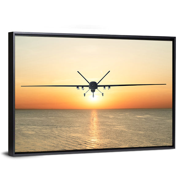 Military Drone at Sunset Canvas Wall Art
