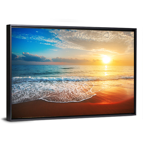 Sea Beach At Sunset Canvas Wall Art