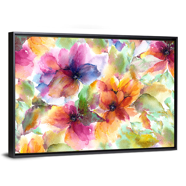 Seamless Watercolor Floral Pattern Canvas Wall Art