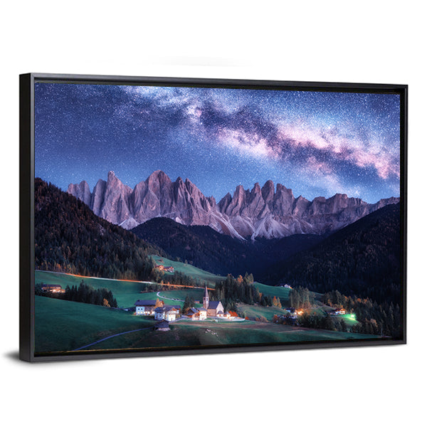 Santa Maddalena And Milky Way In Italy Canvas Wall Art