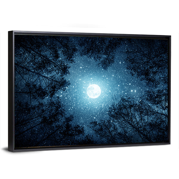 Milky Way And Moon From Forest Trees Canvas Wall Art