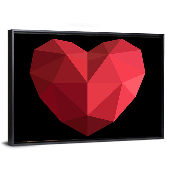 Faceted Red Geometric Heart Canvas Wall Art
