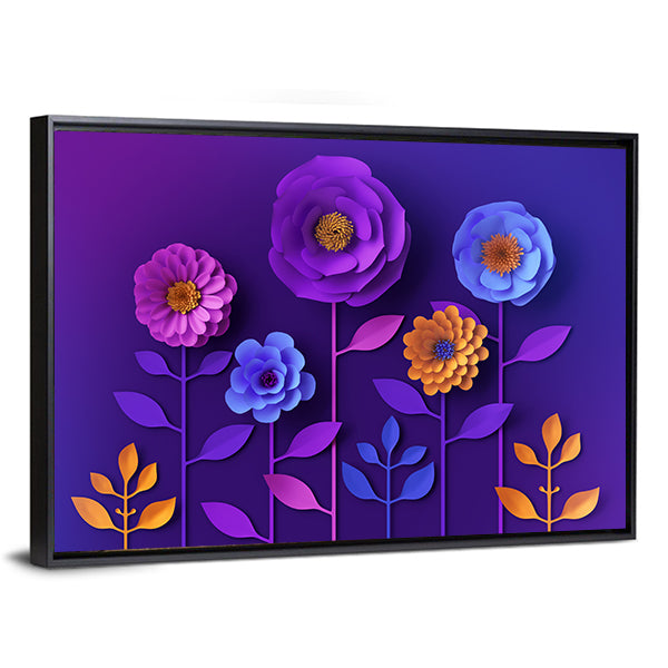 3D Colorful Neon Paper Flowers Canvas Wall Art