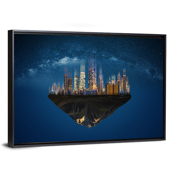 Futuristic Floating Island at Night Canvas Wall Art