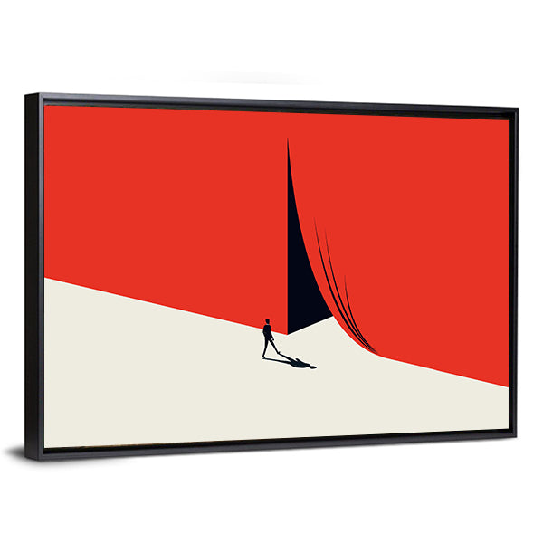 Man Walking Across Red Minimalist Landscape Canvas Wall Art