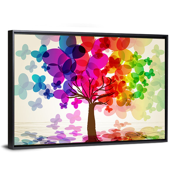 Abstract Colorful Tree with Butterflies Canvas Wall Art