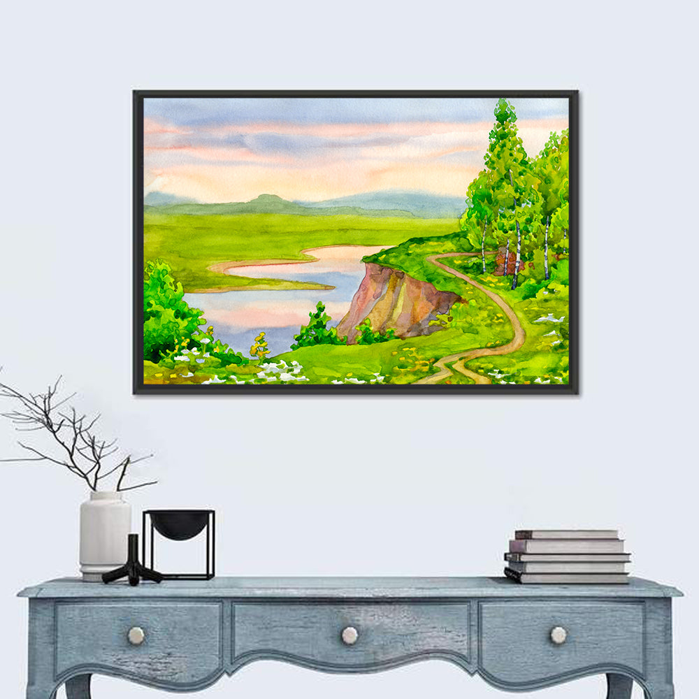 Spring River with Birch Trees Canvas Wall Art