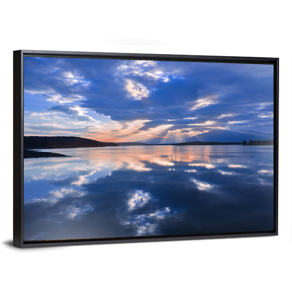Sunset Over Reflective Lake Canvas Wall Art