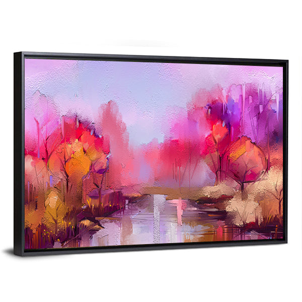 Colorful Autumn River Landscape Canvas Wall Art