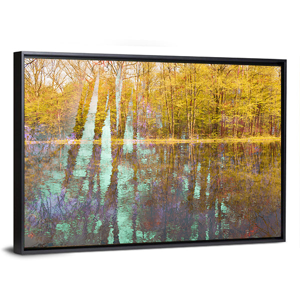 Autumn Lake Abstract with Light Streaks Canvas Wall Art