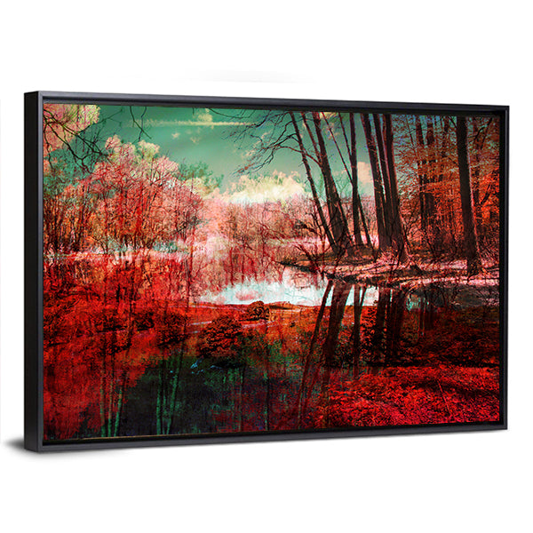 Surreal Autumn Forest Reflection Canvas Wall Art