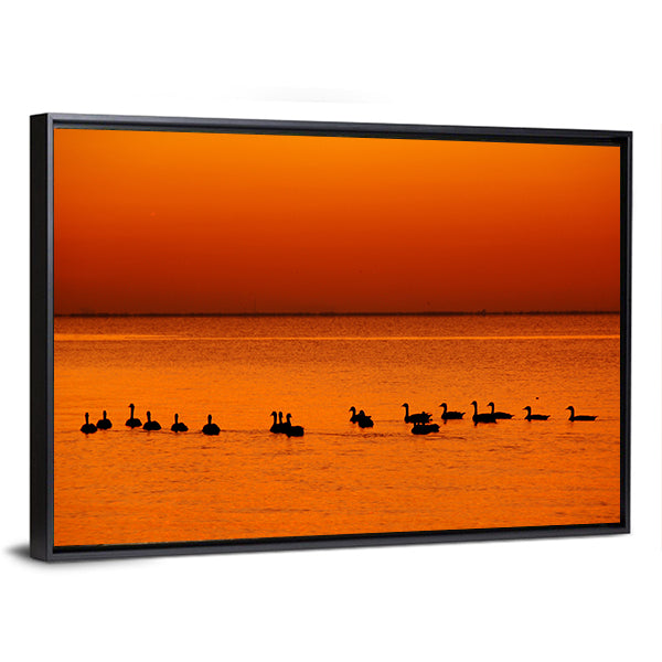 Family of Geese at Sunset Canvas Wall Art