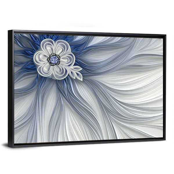 Blue Jeweled Fractal Flower Canvas Wall Art