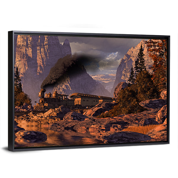 Old West Steam Locomotive at Sunset Canvas Wall Art