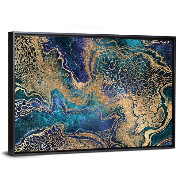 Blue And Gold Marble Texture Canvas Wall Art