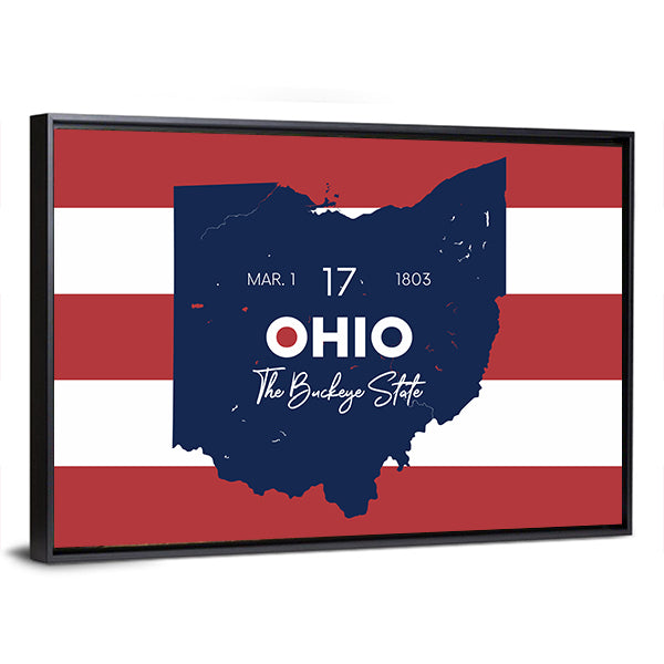 Ohio State Map with March 1 1803 Date Canvas Wall Art