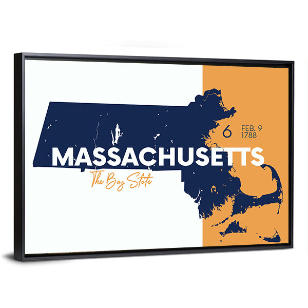 Massachusetts State Map Canvas Wall Art