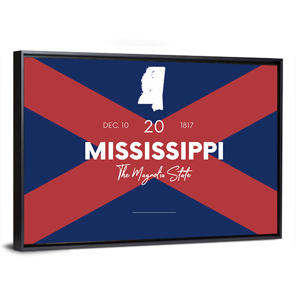 Mississippi State Map with Saltire Background Canvas Wall Art