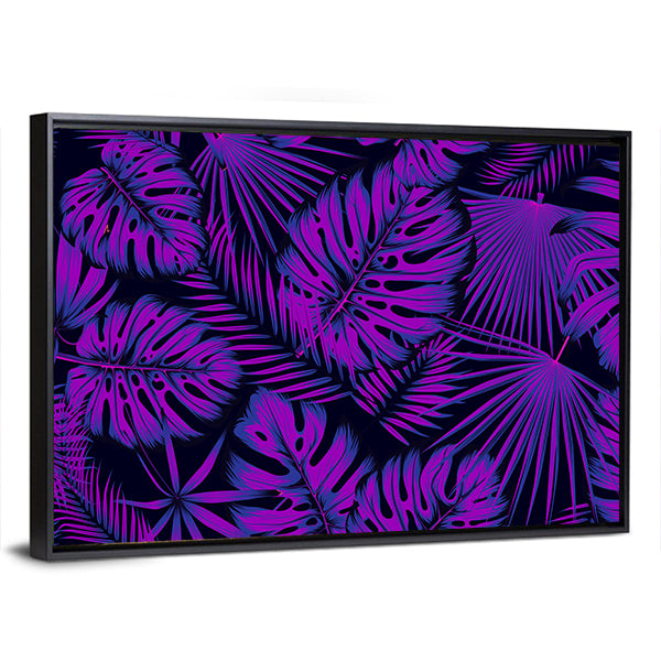 Neon-edged Tropical Leaves Pattern Canvas Wall Art