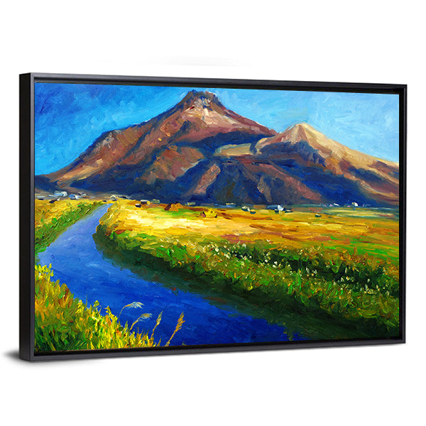 Jagged Mountain with Winding River Canvas Wall Art