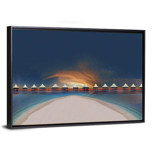 Overwater Bungalows at Sunset Canvas Wall Art