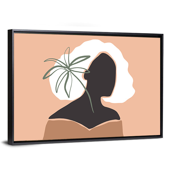 Pastel Terracotta Female Silhouette with Palm Leaf Canvas Wall Art