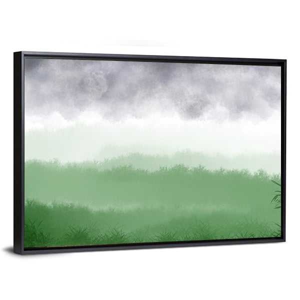 Misty Green Field with Rolling Hills Canvas Wall Art