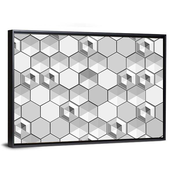 Monochrome 3d Hexagon Abstract Canvas Wall Art
