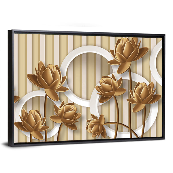 Golden Lotus with Interlocking White Rings Canvas Wall Art