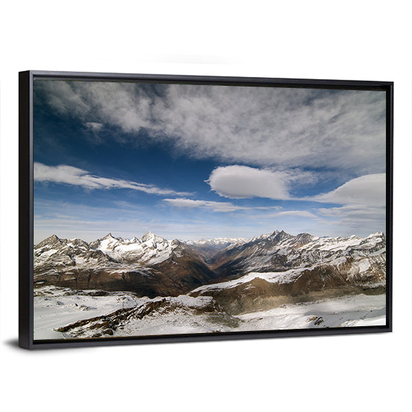 Snow Covered Peaks In Alpine Range Between Switzerland And Italy Canvas Wall Art