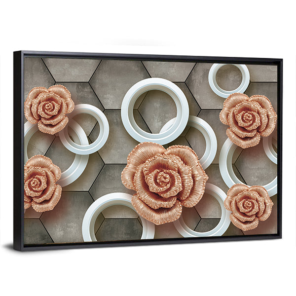 Rose-gold Roses on 3d Tiles Canvas Wall Art