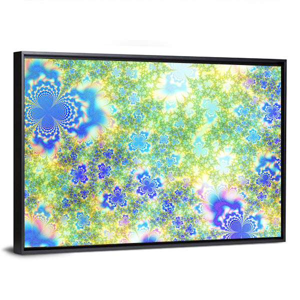 Fractal Floral Geometry in Blue and Green Canvas Wall Art