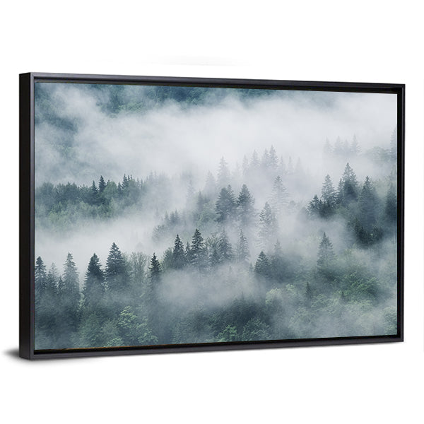 Foggy Forest In The Mountains Canvas Wall Art