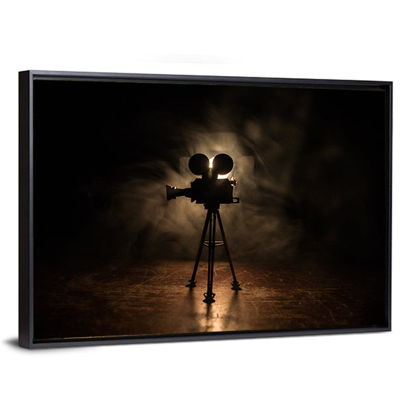 Vintage Film Camera on Tripod Canvas Wall Art