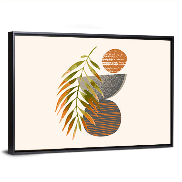 Tropical Palm Leaf with Textured Orange Circle Canvas Wall Art